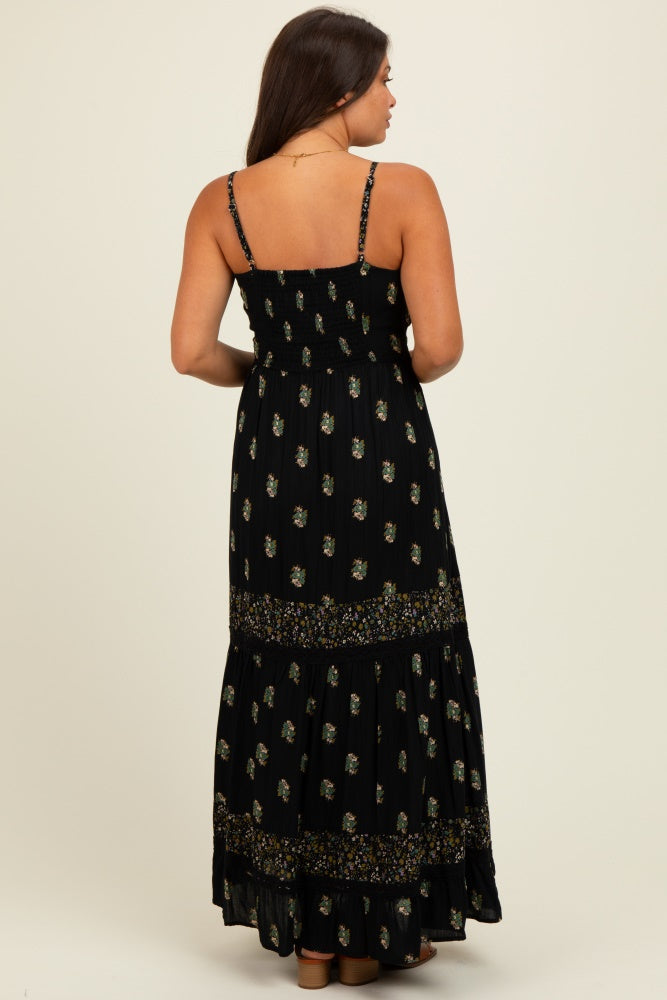Black Printed Twist Front Cutout Maternity Maxi Dress