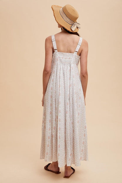 Light Gray Cotton Floral Square Neck Sleeveless Maxi Dress