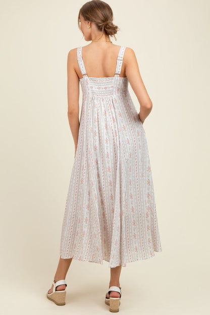 Light Gray Cotton Floral Square Neck Sleeveless Maternity Maxi Dress