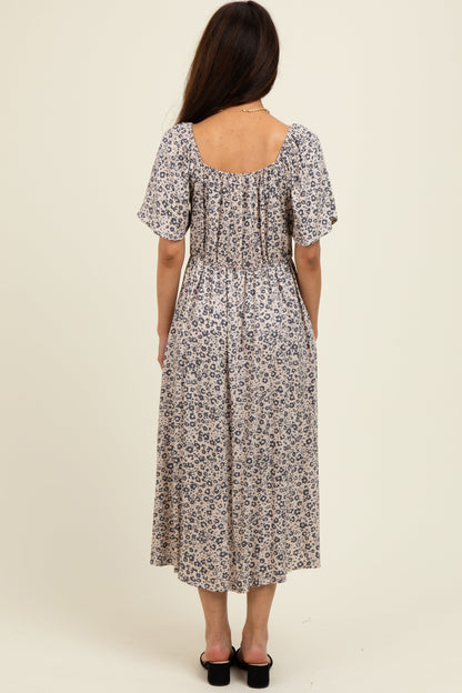 Taupe/Black Printed Dress With Pockets