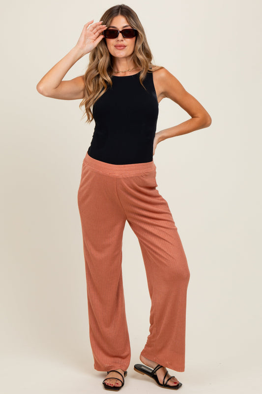 Rust Ribbed Side Pocket Maternity Lounge Pants