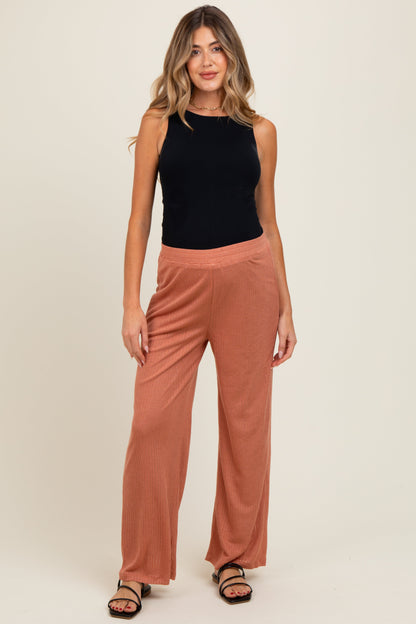 Rust Ribbed Side Pocket Maternity Lounge Pants