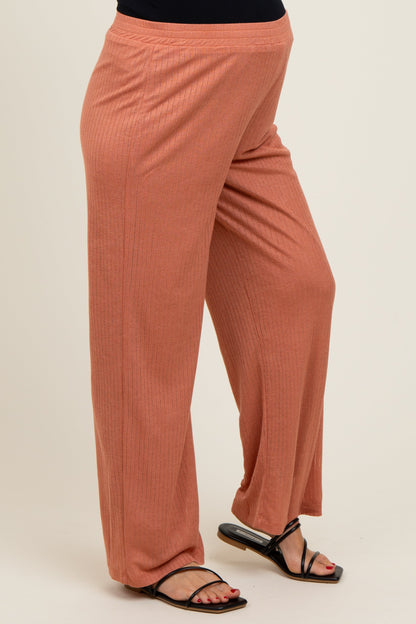 Rust Ribbed Side Pocket Maternity Lounge Pants