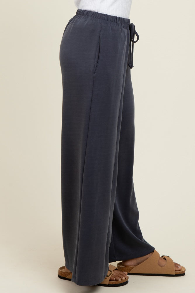 Charcoal Drawstring Wide Leg Pants