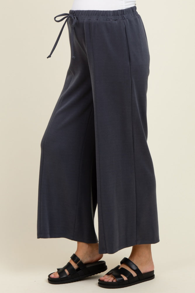 Charcoal Drawstring Wide Leg Maternity Pants