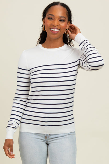 Navy Striped Knit Long Sleeve Top
