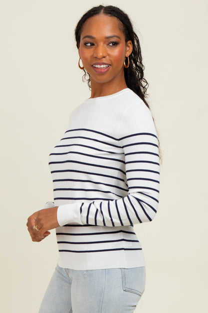Navy Striped Knit Long Sleeve Top