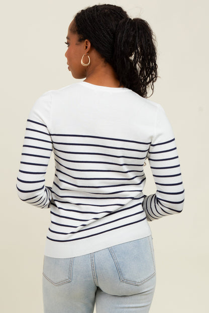 Navy Striped Knit Long Sleeve Top