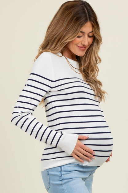 Navy Striped Knit Maternity Long Sleeve Top