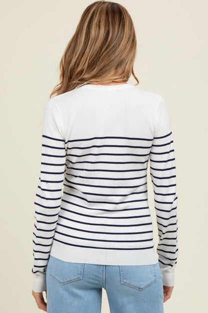 Navy Striped Knit Maternity Long Sleeve Top