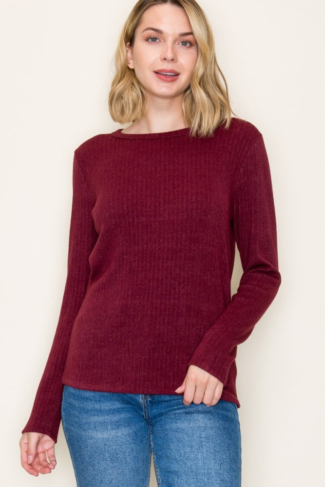 Burgundy Ribbed Knit Maternity Long Sleeve Top
