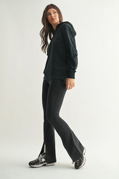 Navy Button Up Hooded Long Sleeve Top