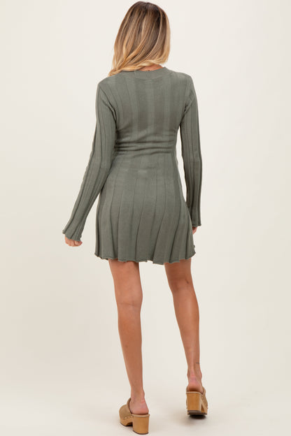 Olive Wide Rib Maternity Mini Sweater Dress