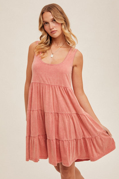 Red Lace Trim Washed Cotton Tank Dress