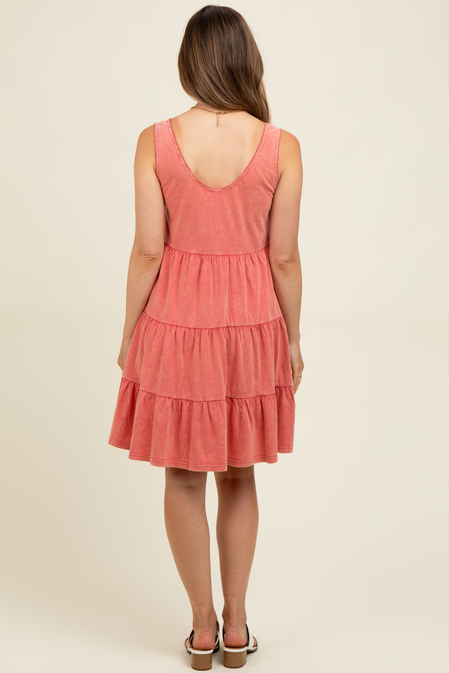 Red Lace Trim Washed Cotton Maternity Tank Dress