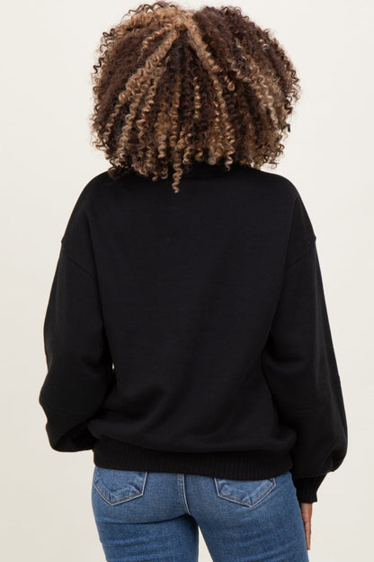 Black French Terry Quarter Zip Maternity Pullover