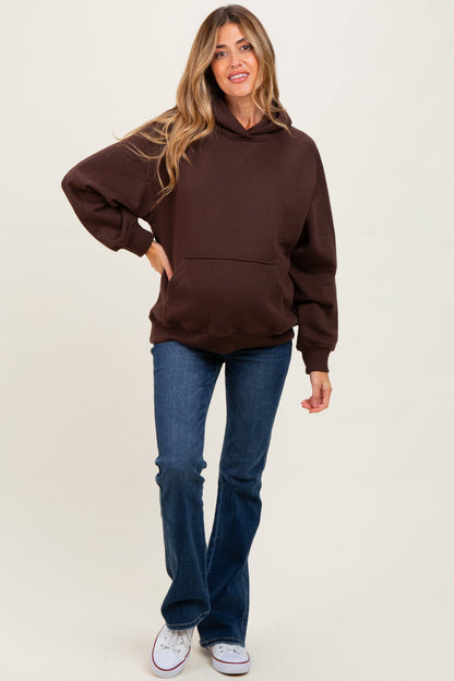 Brown Fleece Oversized Maternity Hoodie