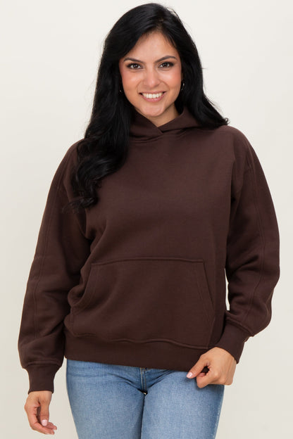 Brown Fleece Oversized Maternity Hoodie
