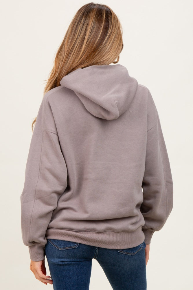 Taupe Fleece Oversized Maternity Hoodie