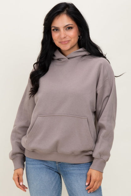 Taupe Fleece Oversized Maternity Hoodie