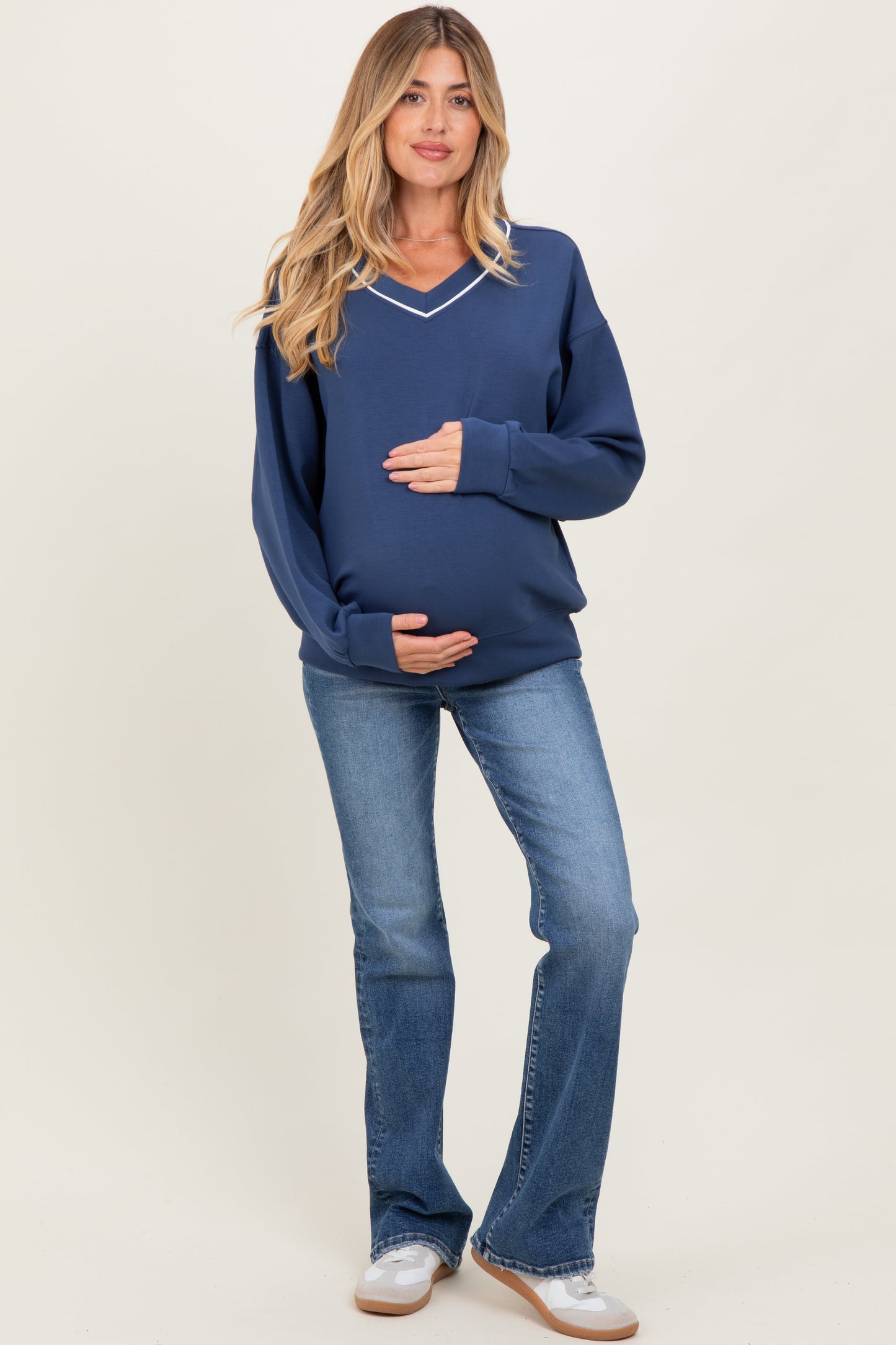 Navy V-Neck Maternity Sweatshirt