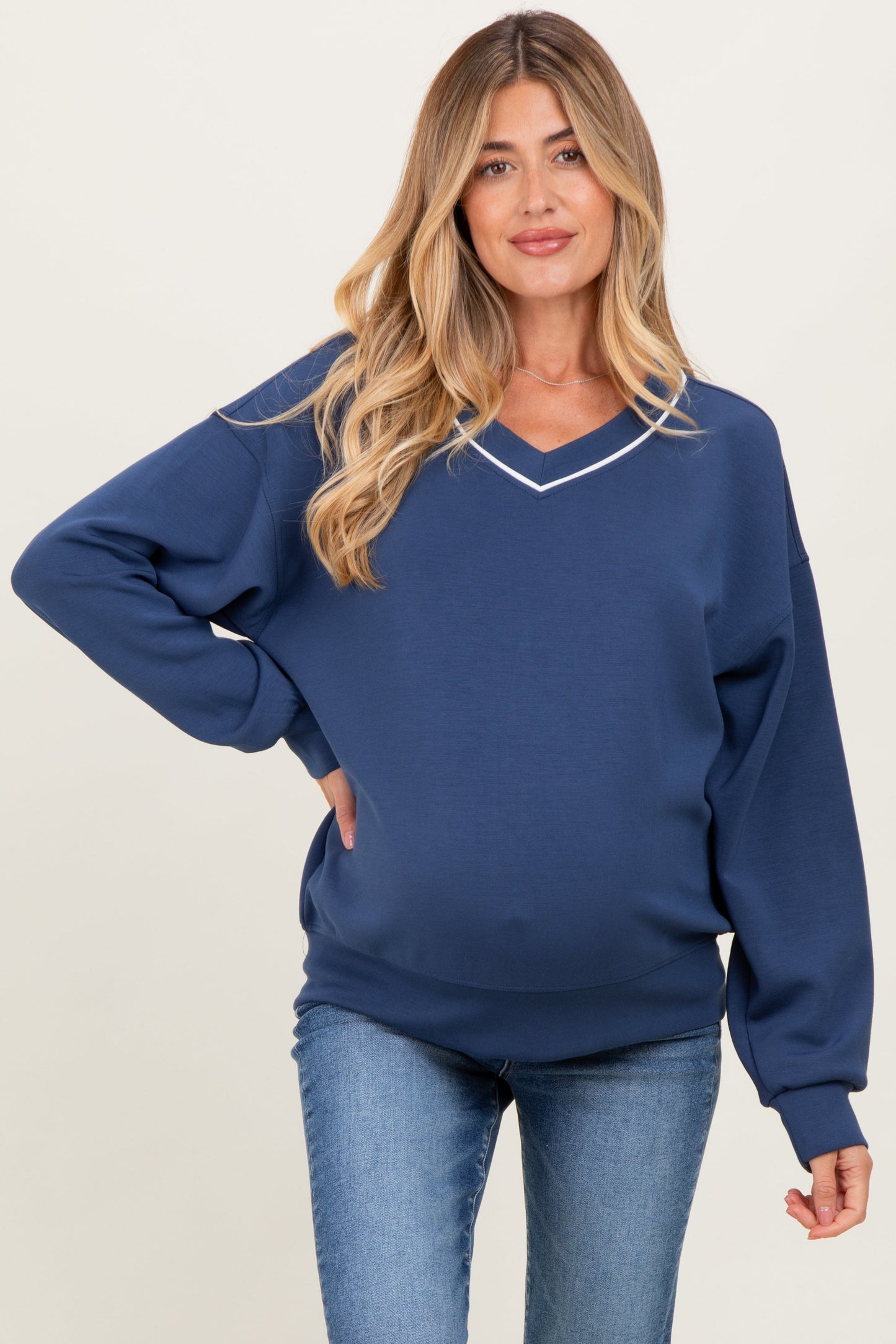 Navy V-Neck Maternity Sweatshirt
