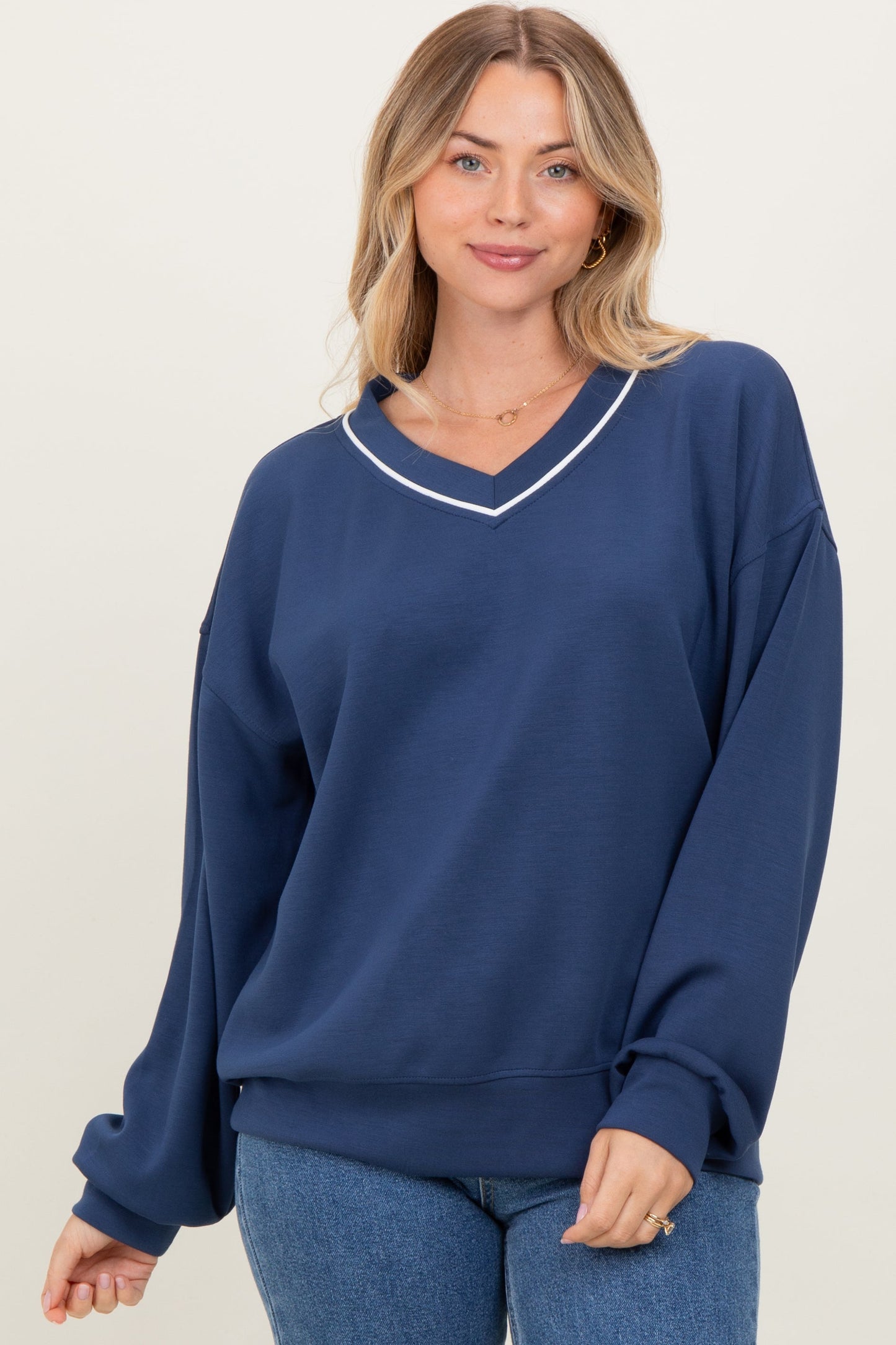 Navy V-Neck Sweatshirt