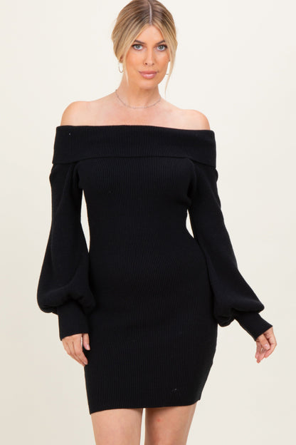 Black Off The Shoulder Sweater Dress