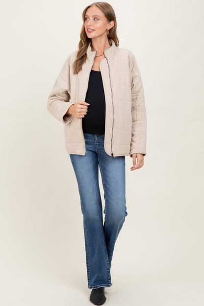 Cream Quilted Oversized Maternity Jacket