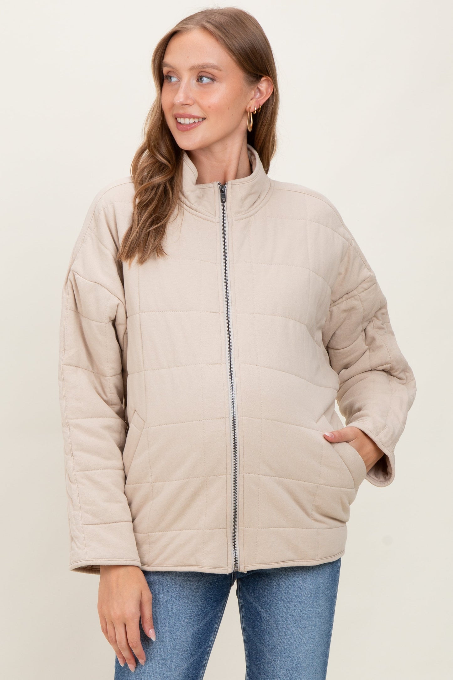 Cream Quilted Oversized Maternity Jacket