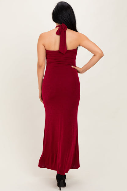 Burgundy Halter Pendant Maxi Dress
