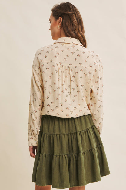 Cream Floral Cotton Gauze Oversized Button-Down Shirt