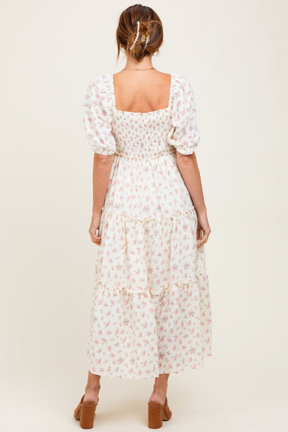 Pink Floral Smocked Ruffle Tiered Maxi Dress