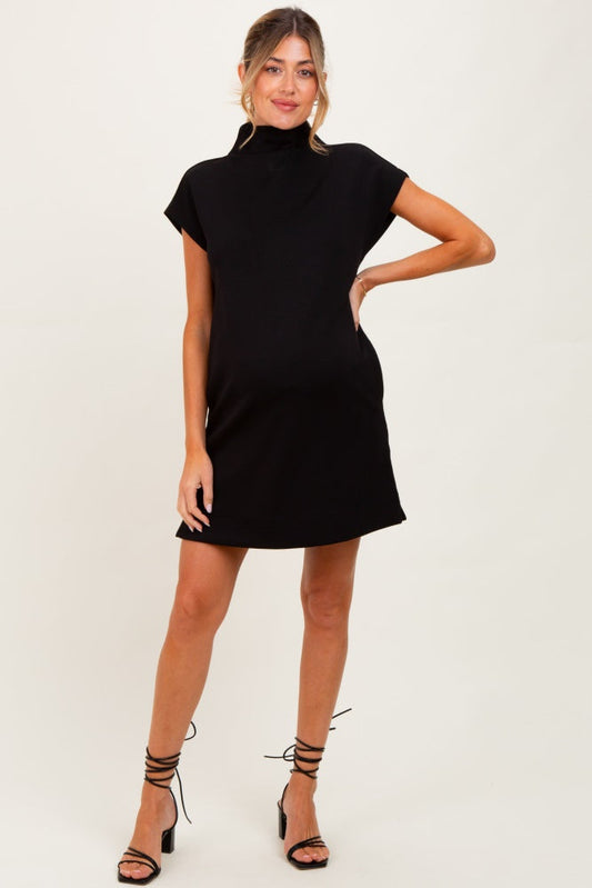 Black Mock Neck Maternity Mini Dress