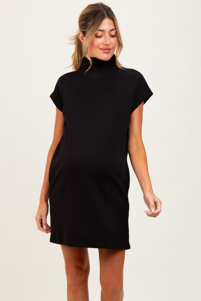 Black Mock Neck Maternity Mini Dress