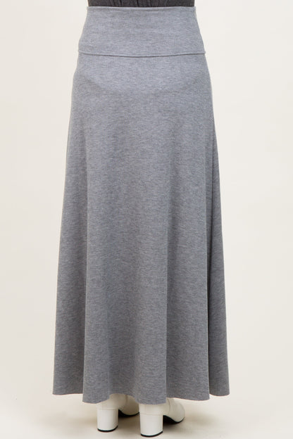 Heather Grey Ribbed Maternity Maxi Skirt