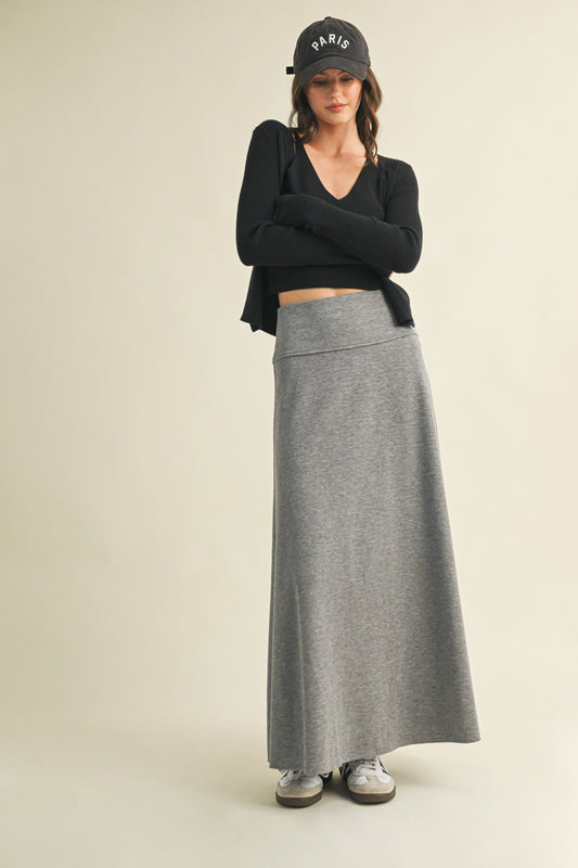Heather Grey Ribbed Maxi Skirt