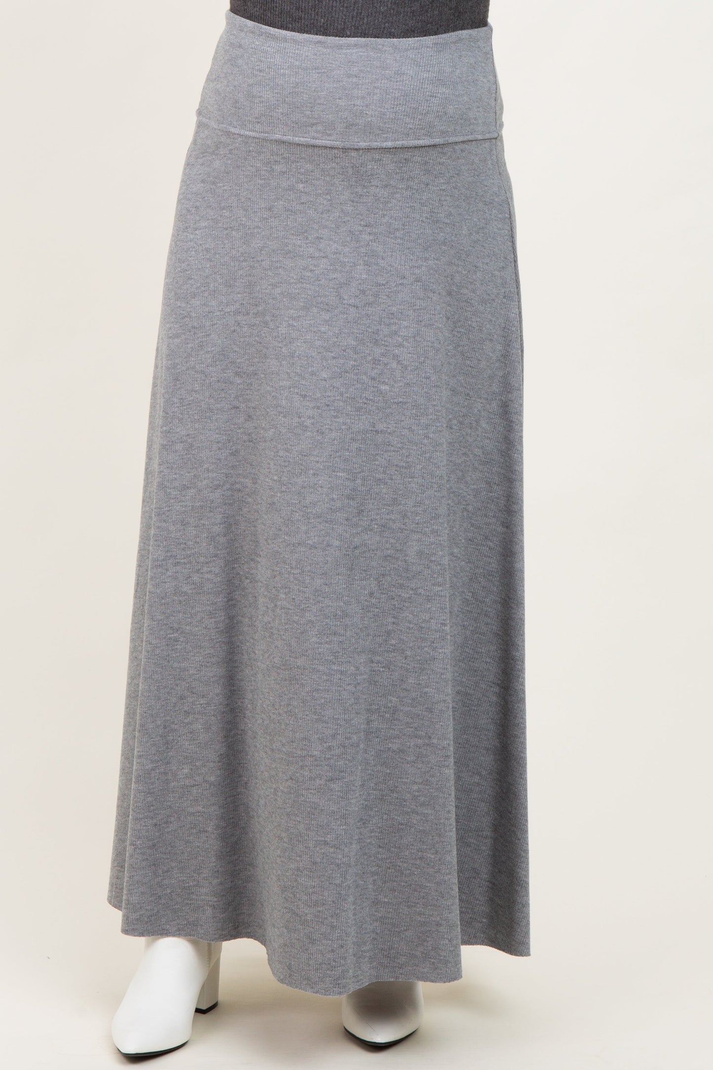 Heather Grey Ribbed Maternity Maxi Skirt