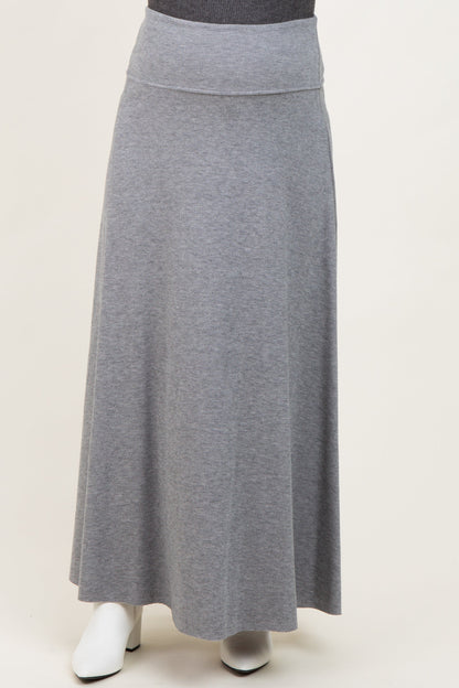 Heather Grey Ribbed Maternity Maxi Skirt
