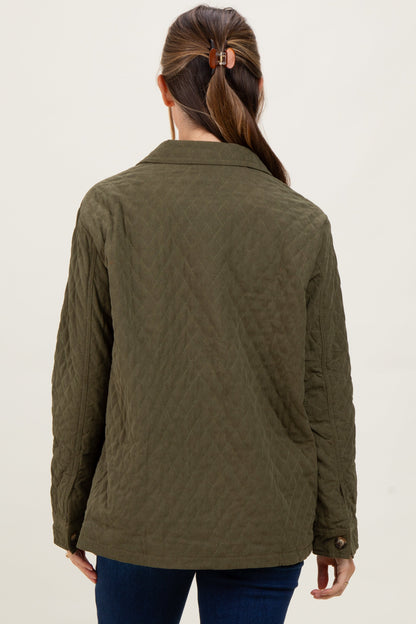 Olive Quilted Button Maternity Jacket