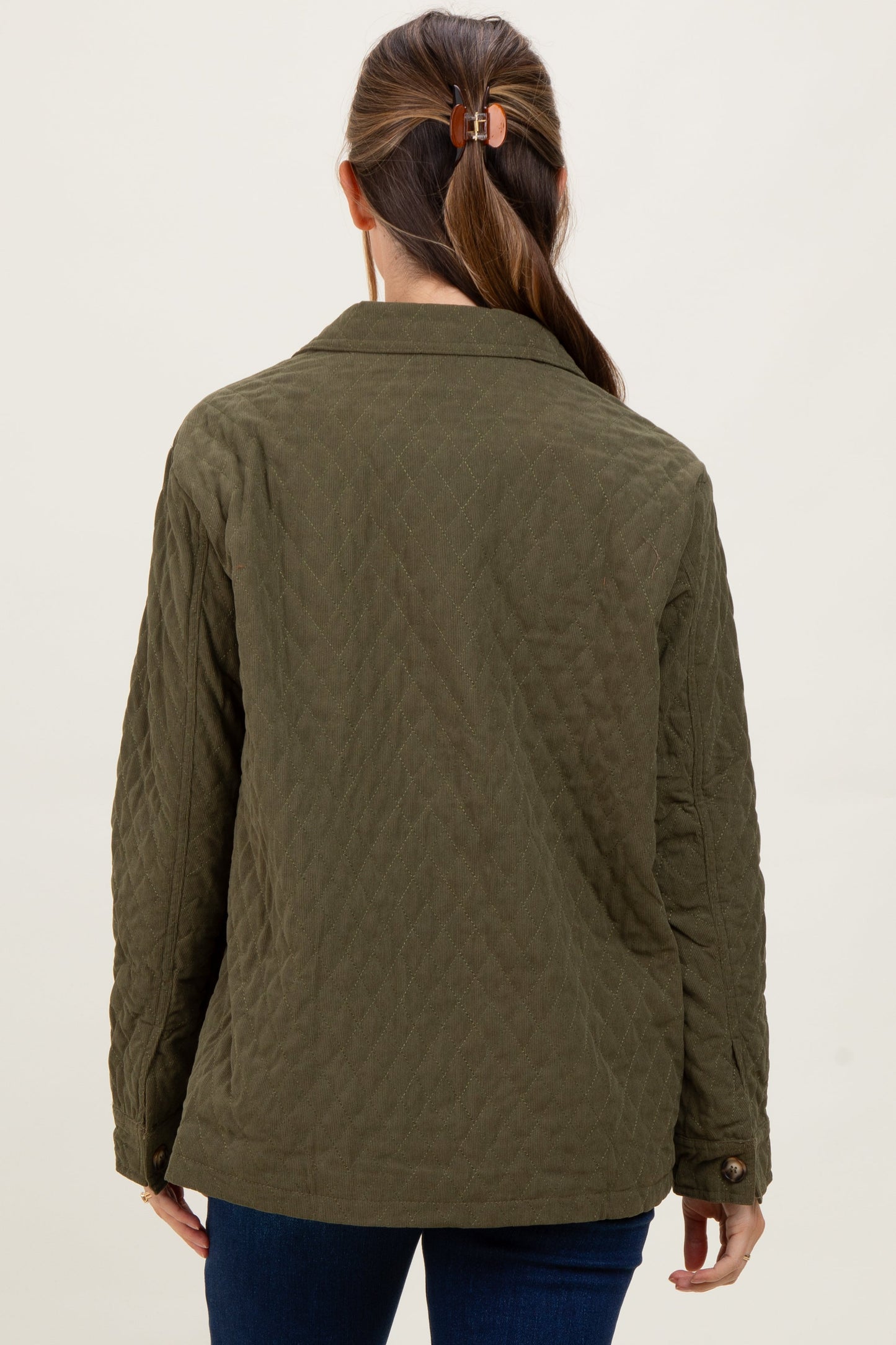 Olive Quilted Button Maternity Jacket