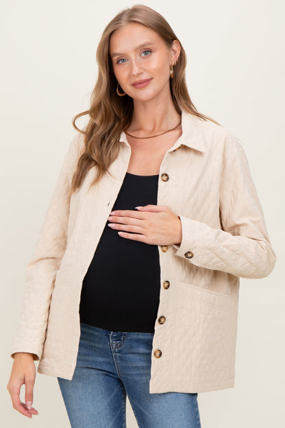 Cream Quilted Button Maternity Jacket