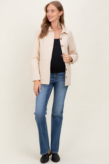 Cream Quilted Button Maternity Jacket