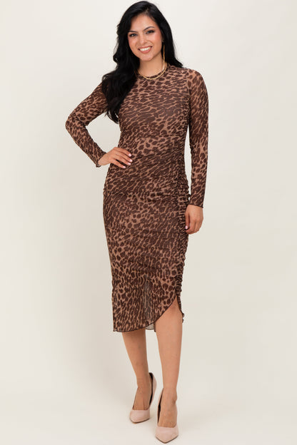 Brown Leopard Print Mesh Dress