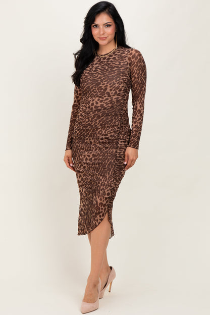 Brown Leopard Print Mesh Dress