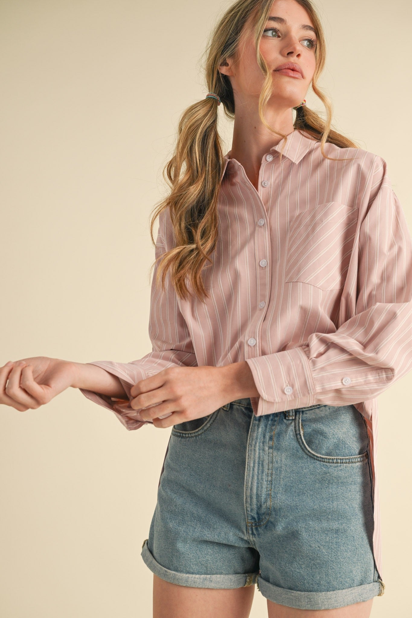 Mauve Striped Button Down Oversized Shirt