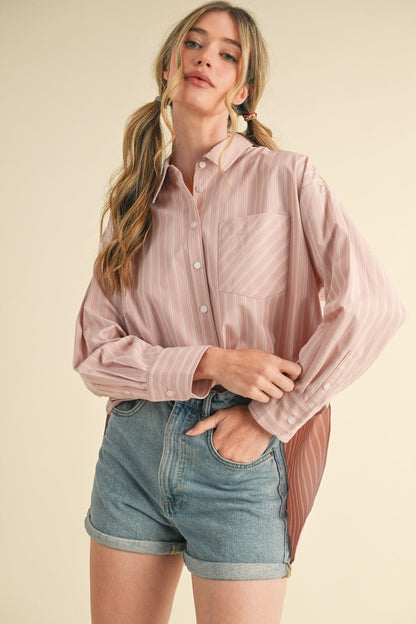 Mauve Striped Button Down Oversized Shirt