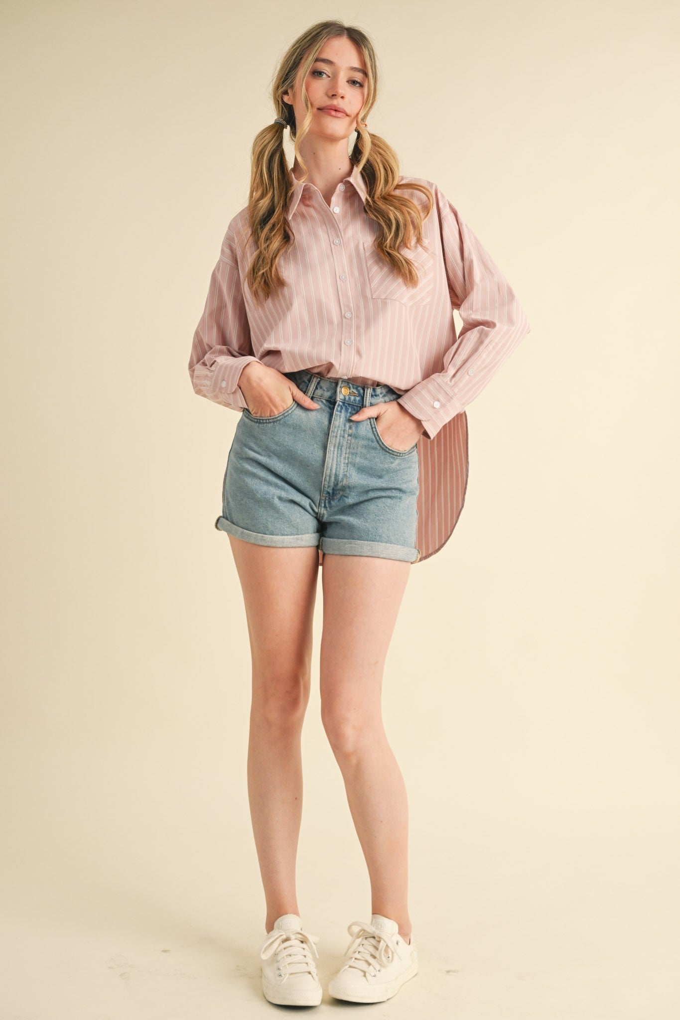 Mauve Striped Button Down Oversized Shirt