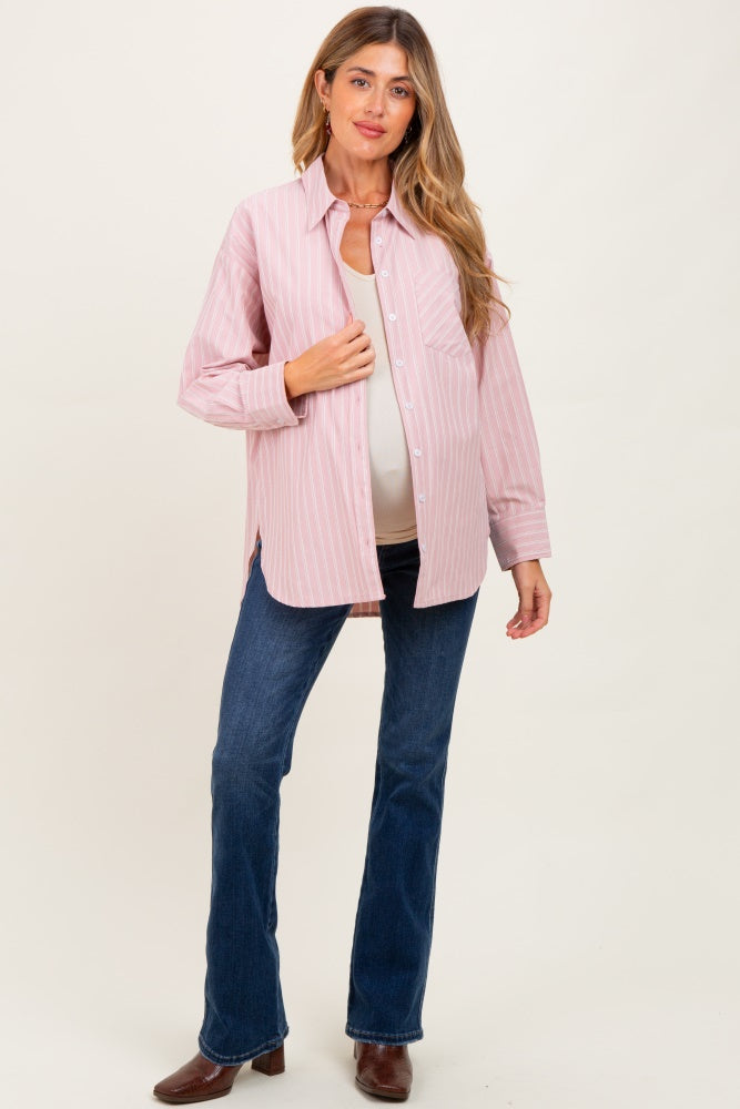 Mauve Striped Button Down Oversized Maternity Shirt