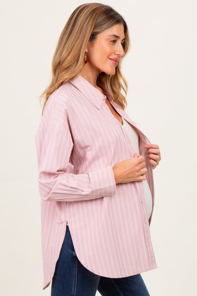 Mauve Striped Button Down Oversized Maternity Shirt